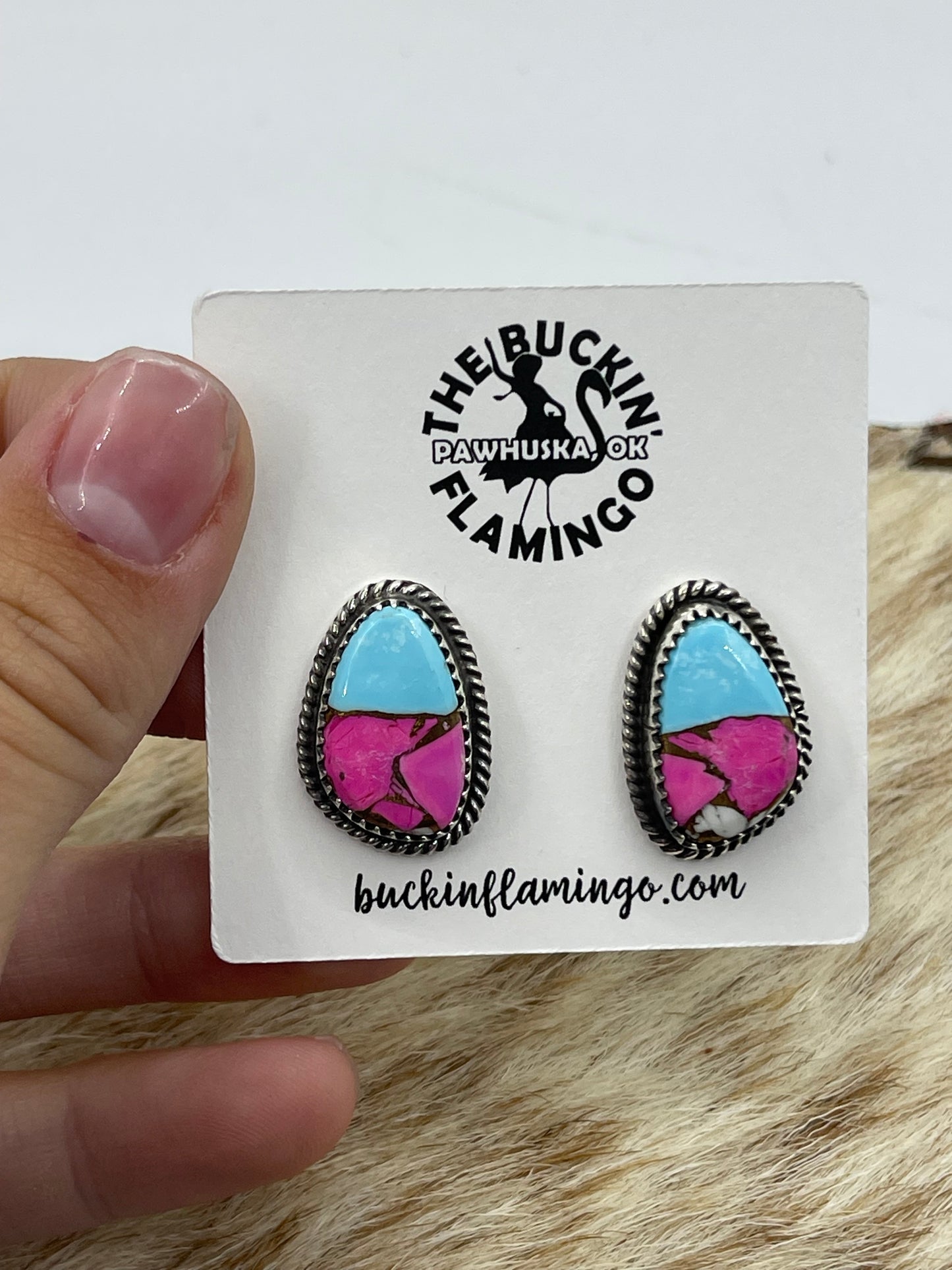 Cotton Candy Post Earrings, Navajo Made