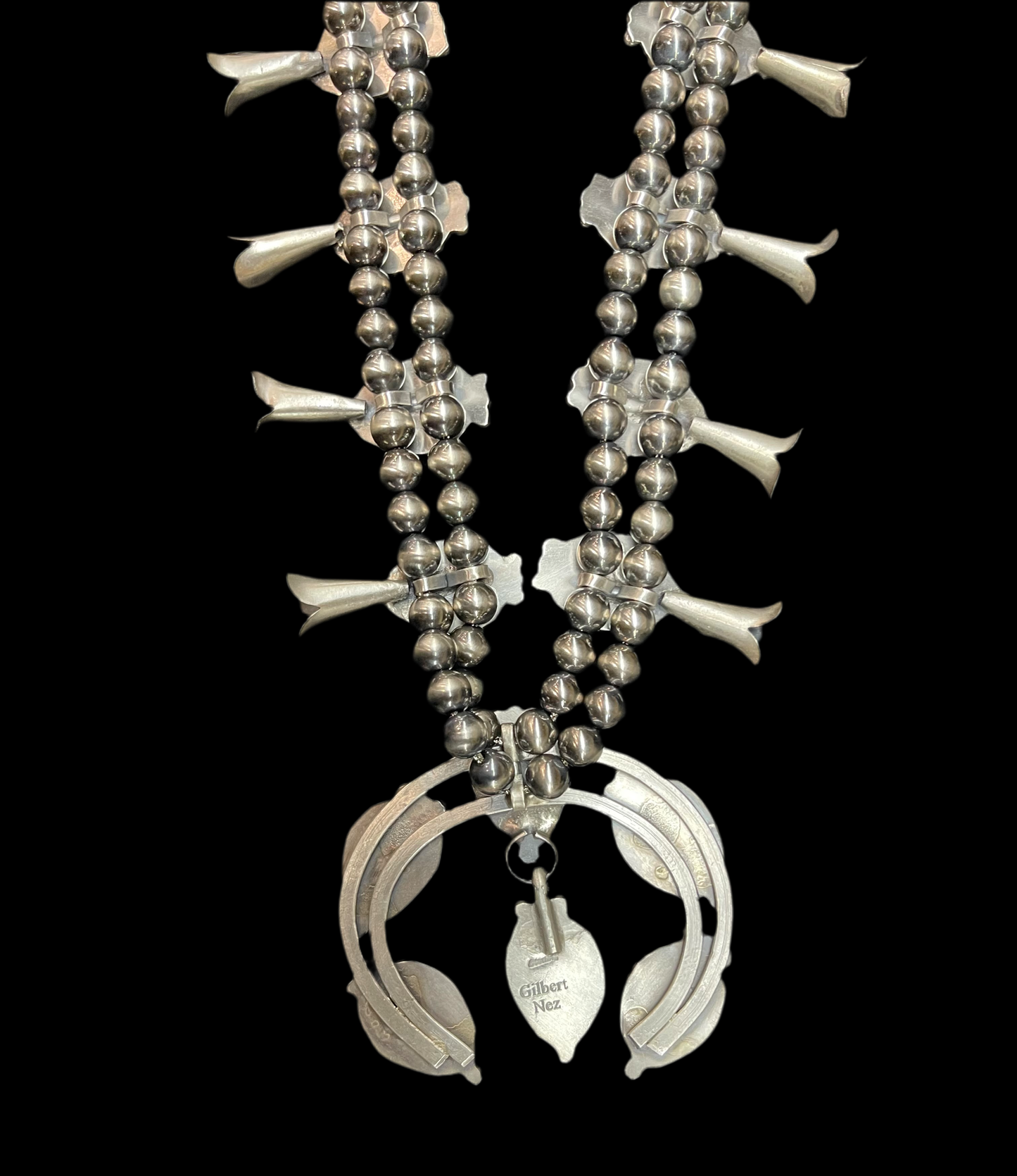 32” Wild Horse Squash Blossom and Earring Set by Gilbert Nez, Navajo