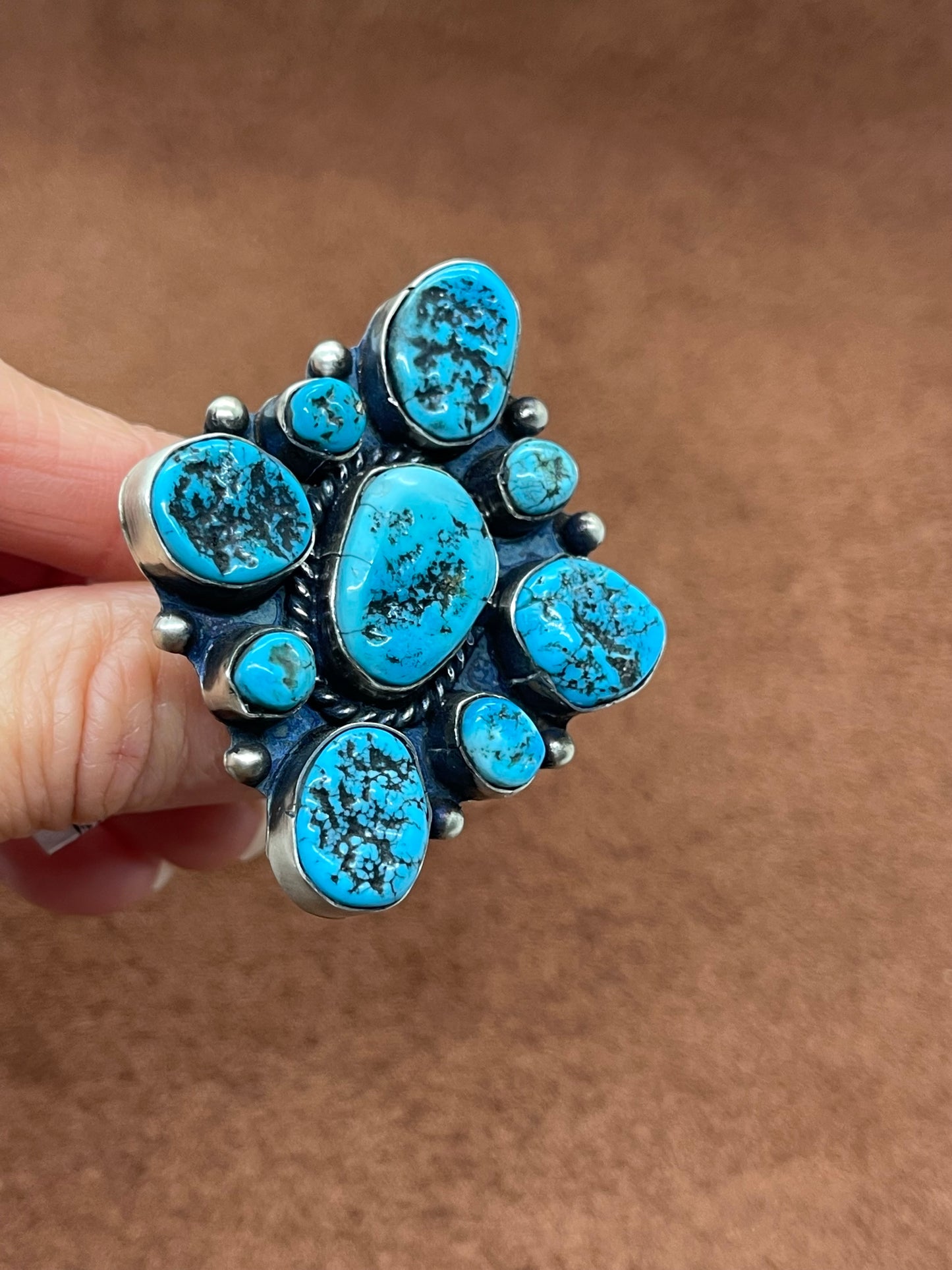 7.0 9 Stone Turquoise Cluster Ring