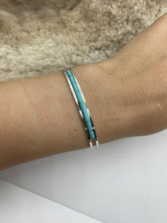6"-6.5" Turquoise Inlay Thin Stacker Cuff by Anson Wallace, Zuni