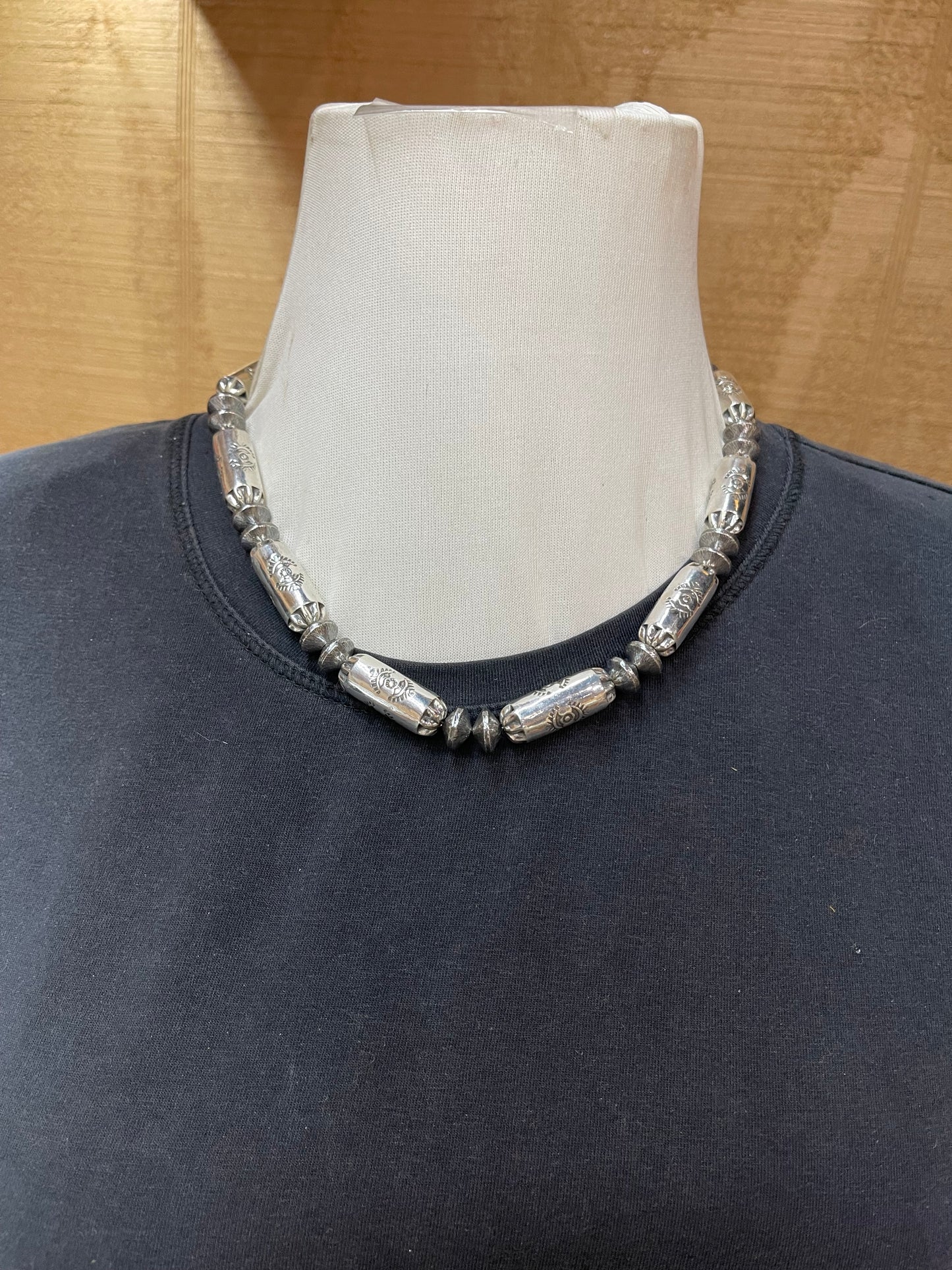 Hand Stamped Barrel Beads with Navajo Style Saucers