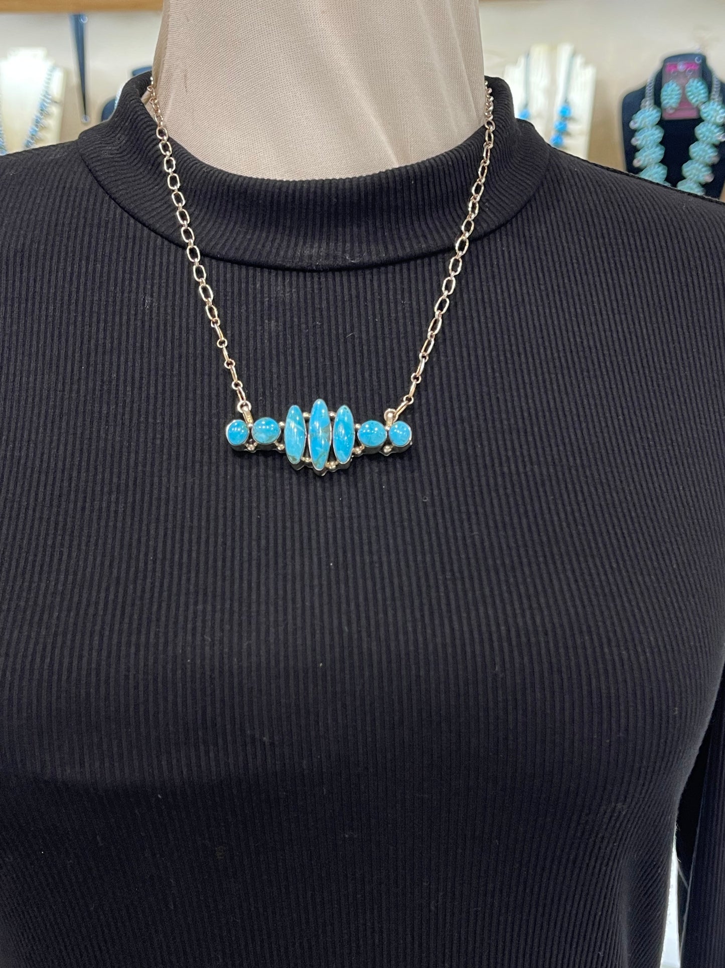 20" Turquoise Seven Stone Necklace by Kimbery Yazzie, Navajo