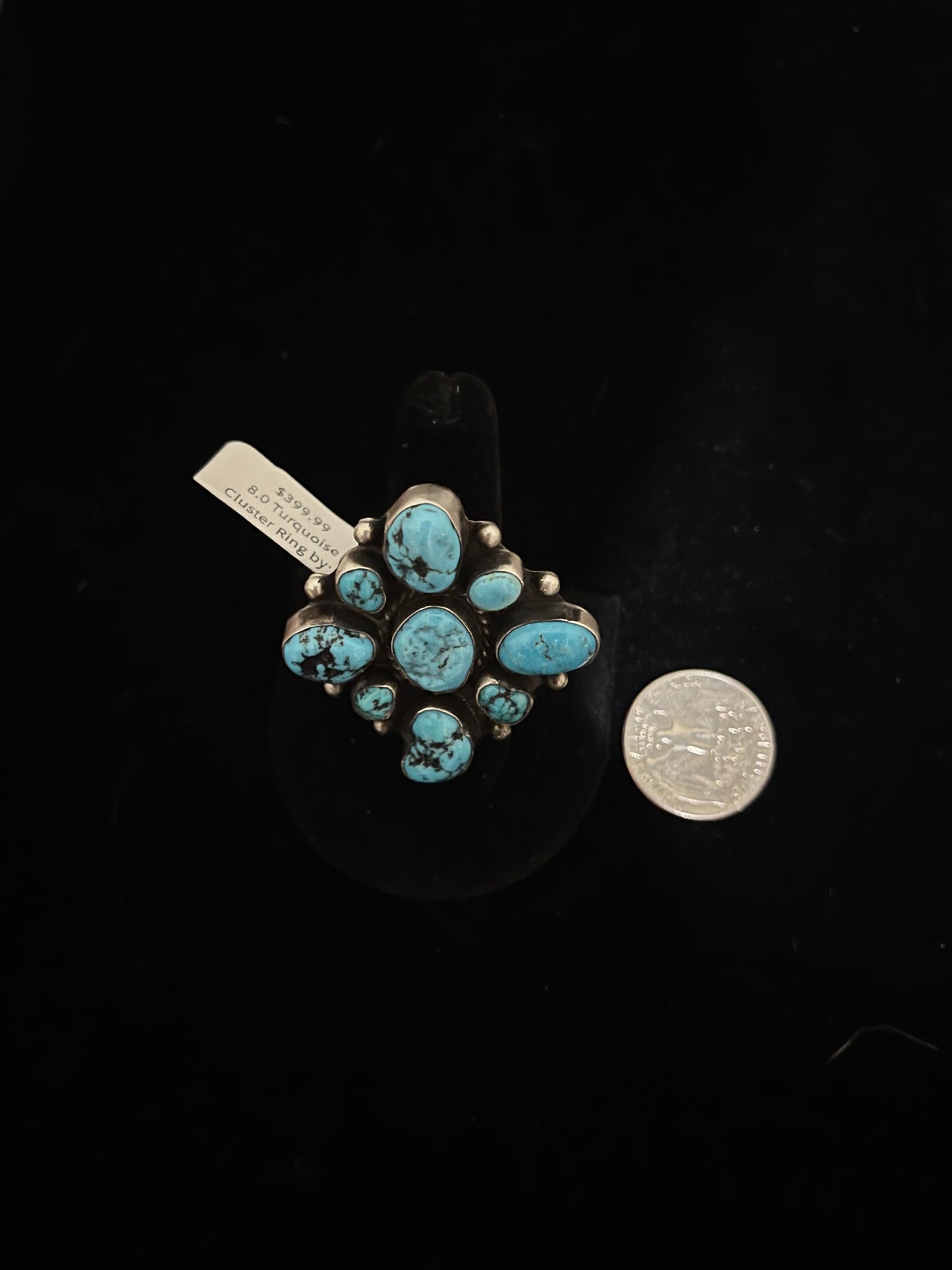 8.0 Turquoise Cluster Ring by Wilson Dawes, Navajo