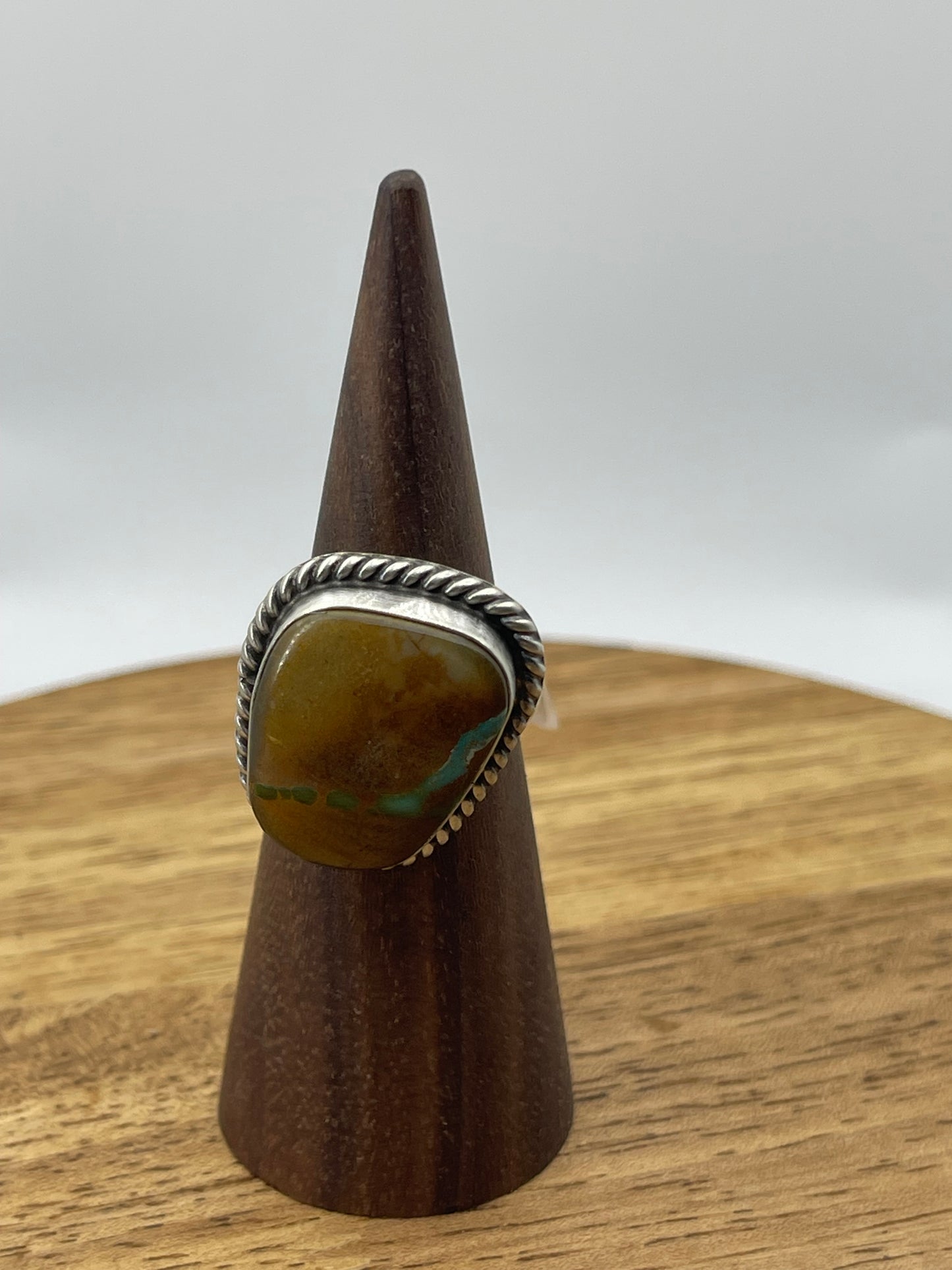 Adjustable Royston Turquoise Round Ring by Donovan Skeets, Navajo