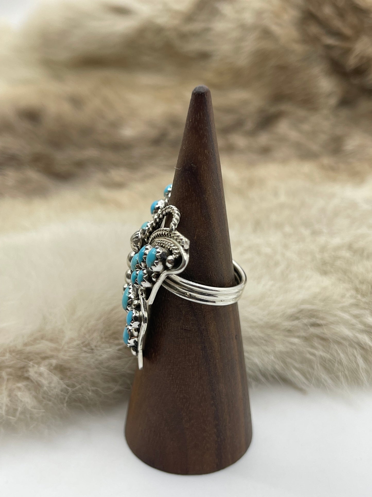 Adjustable 7.0 - 9.0 Turquoise Butterfly Ring by Tina Jones, Navajo