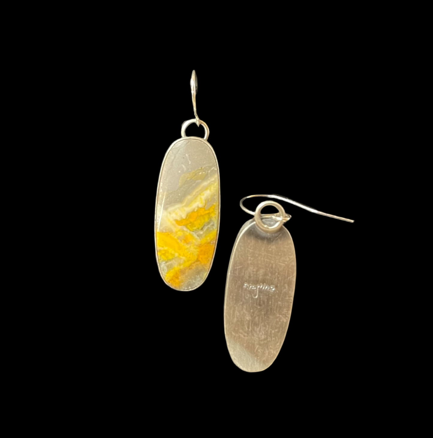 Bumblebee Jasper Oval Hook Dangle Earrings by Johnny Dixon, Navajo