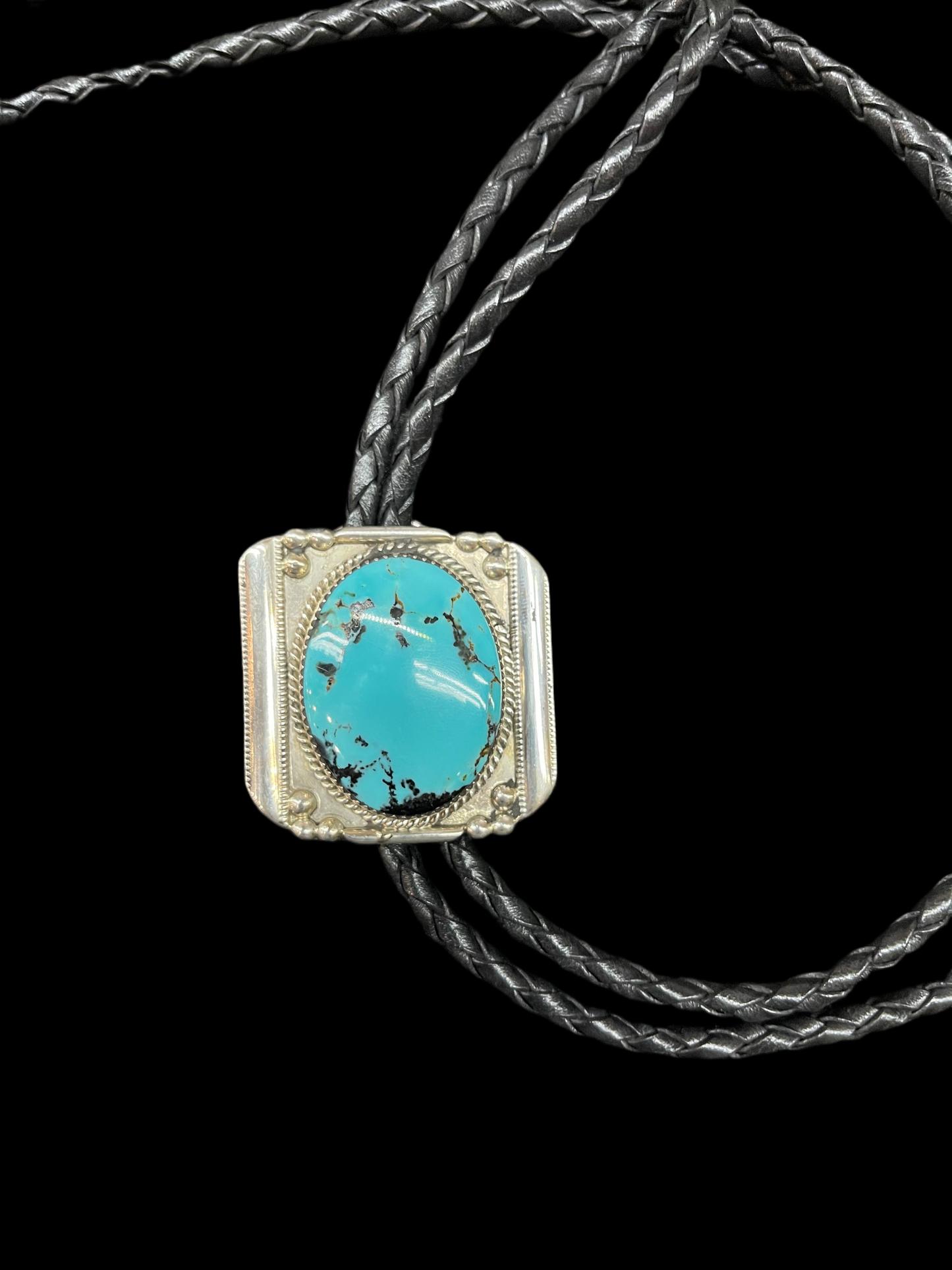 Kingman Turquoise Bolo Tie by Kenny Calabaza, Zuni