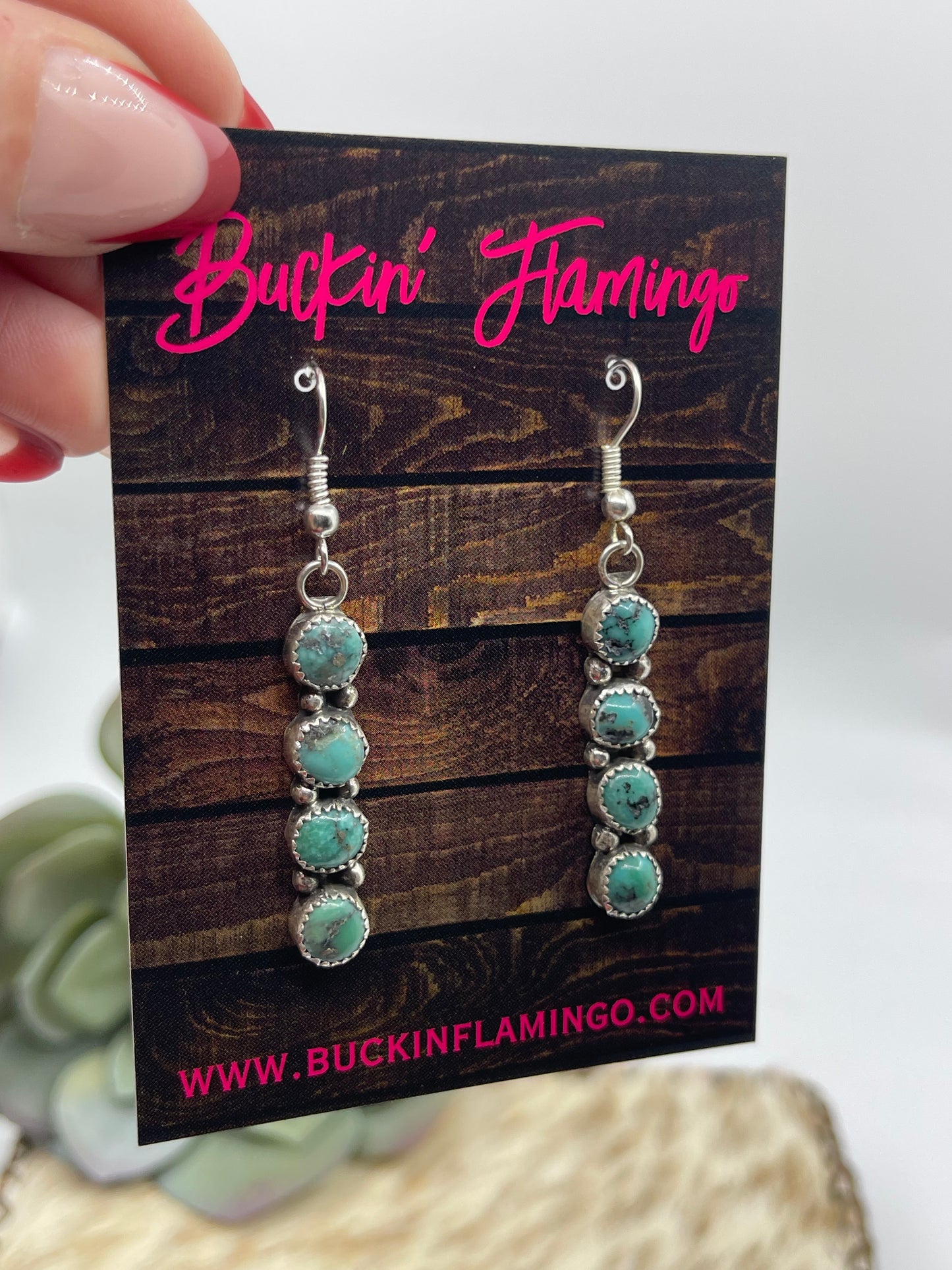 4 Stone Turquoise Dangle Earrings by Maxine Ramirez, Navajo
