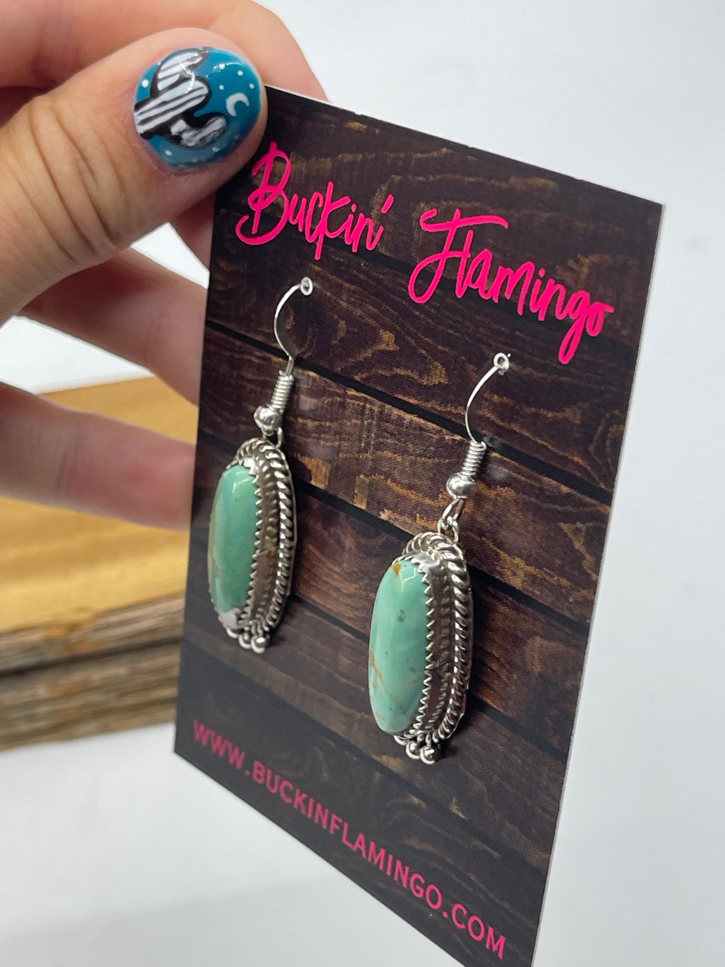 Kingman Turquoise Oval Dangle Earrings by Trish Largo, Navajo