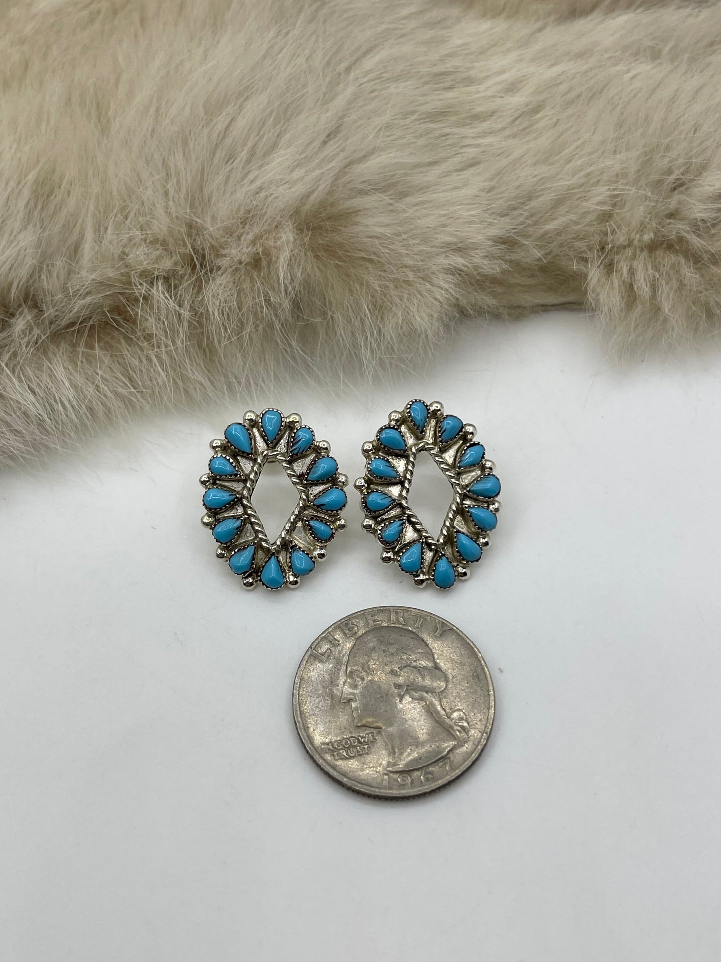 Turquoise Petit Point Post Earrings by Herbert Lastiyano, Zuni