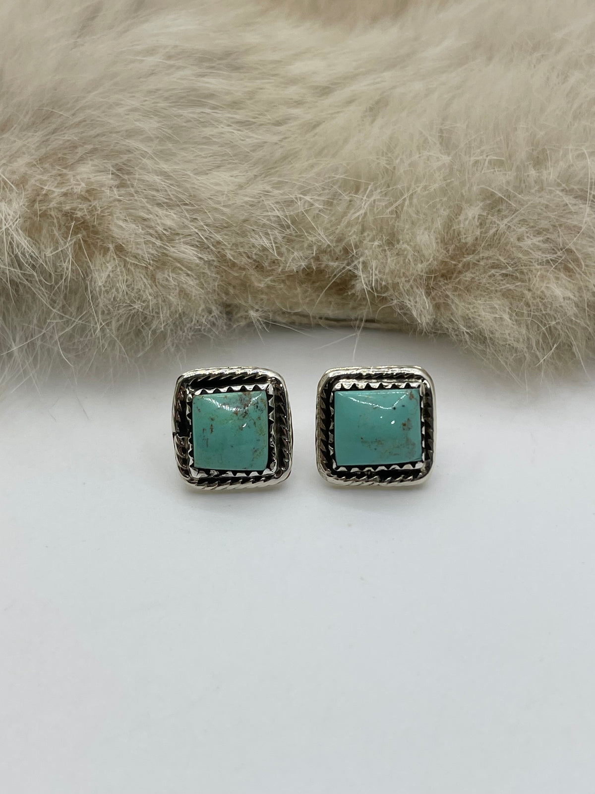 Square Turquoise Earrings Post in Center