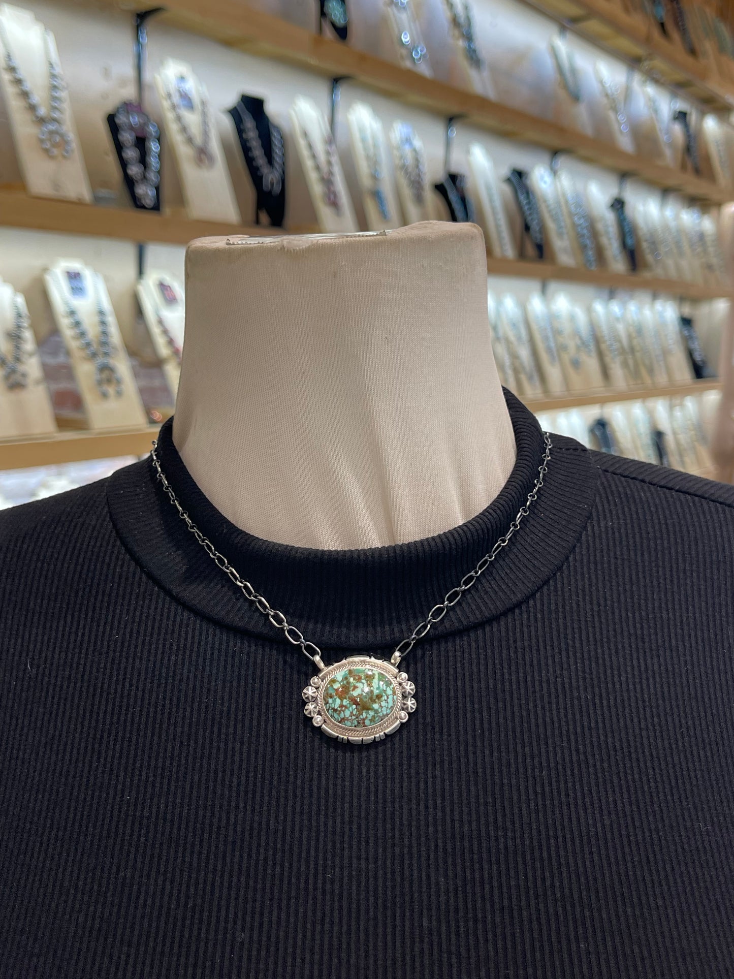 18" High-grade Kingman Web Turquoise Necklace by Marita Benally, Navajo