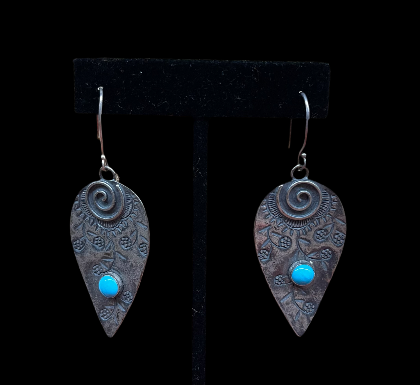 Stamped Sterling Silver with Sleeping Beauty Turquoise Dangle Earrings