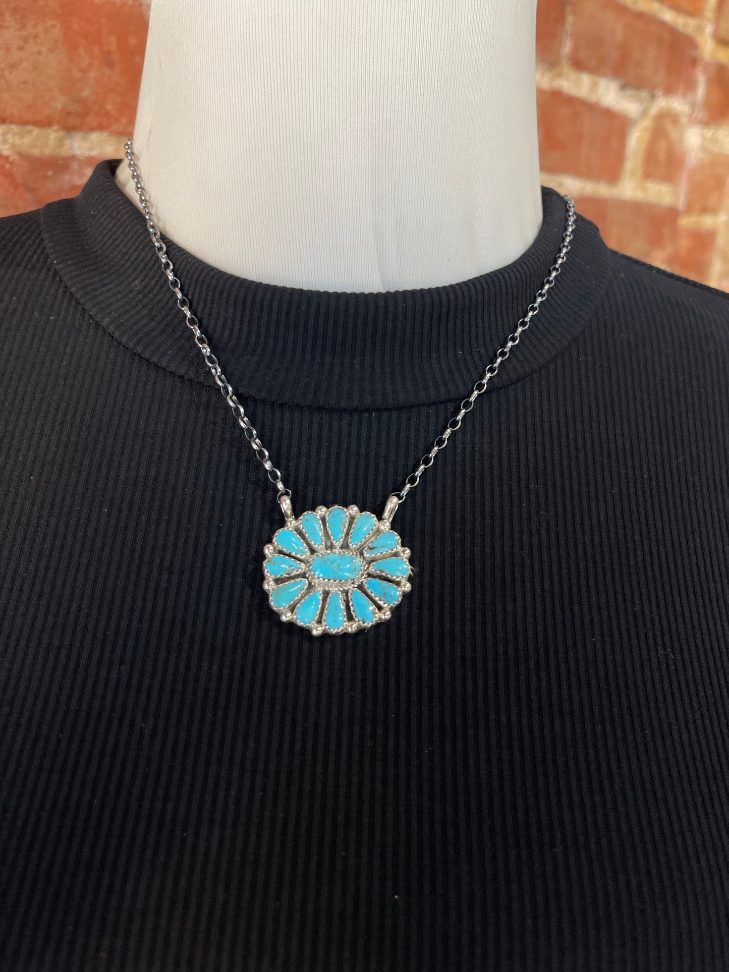 18" Turquoise Cluster Necklace by Alicia Wilson, Navajo