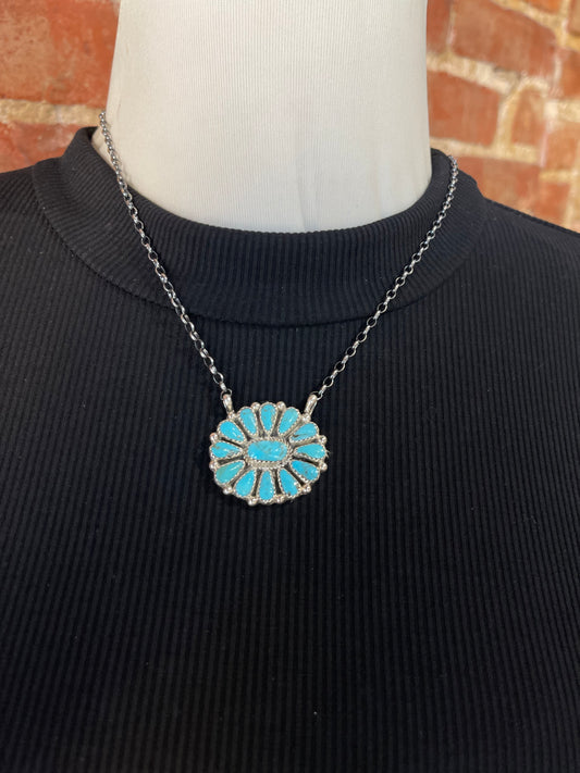 18" Turquoise Cluster Necklace by Alicia Wilson, Navajo