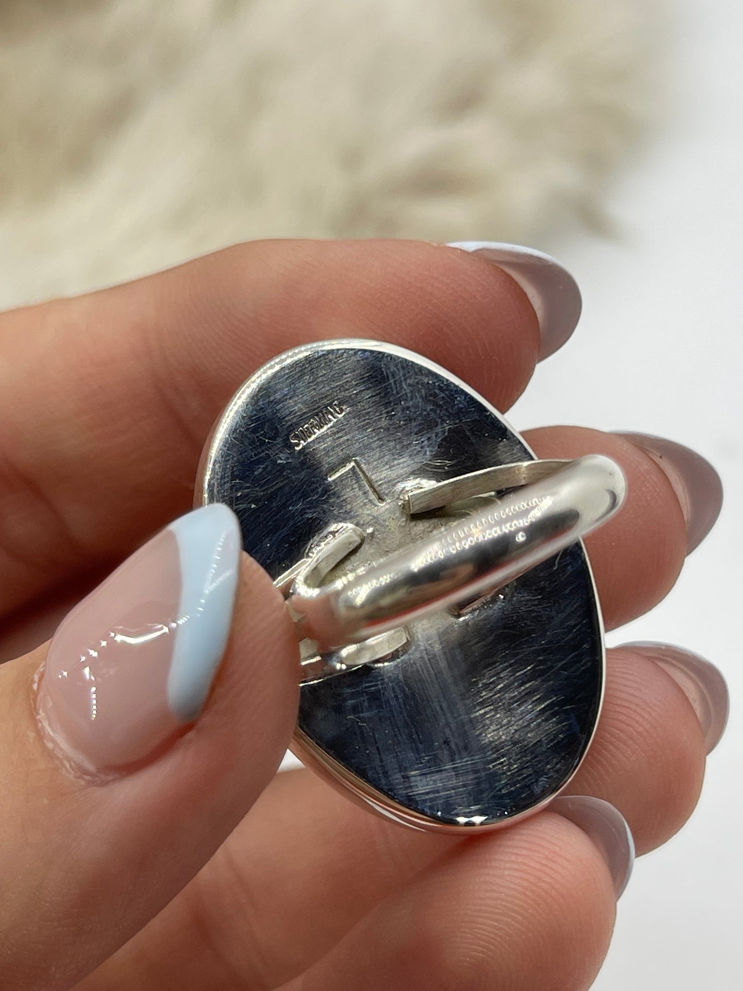 7.0 Red Spiny Oyster Shell Ring by Lawrence Willie, Navajo
