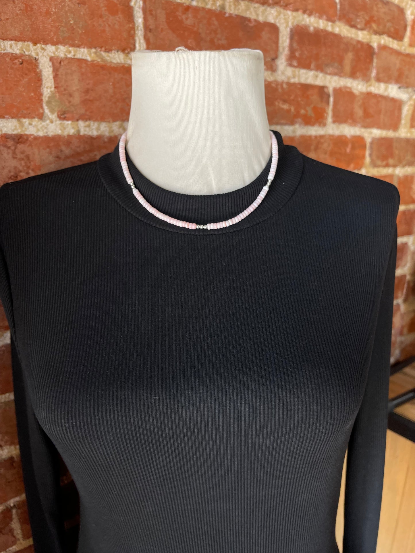 17" Pink Conch Shell and Silver Beaded Necklace by Tammy Nolcott, Navajo