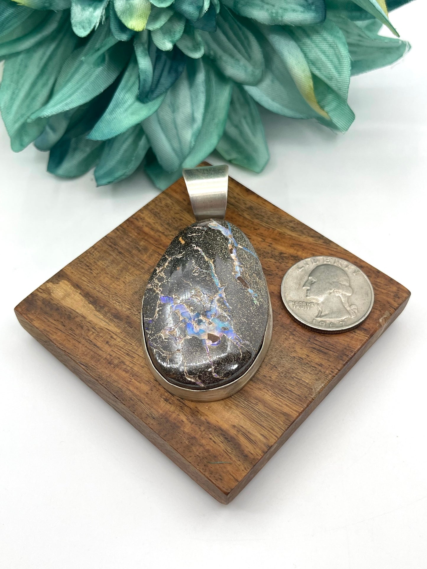 Natural Australian Boulder Opal Pendant with 15.5 mm Bale by Harold Joe, Navajo