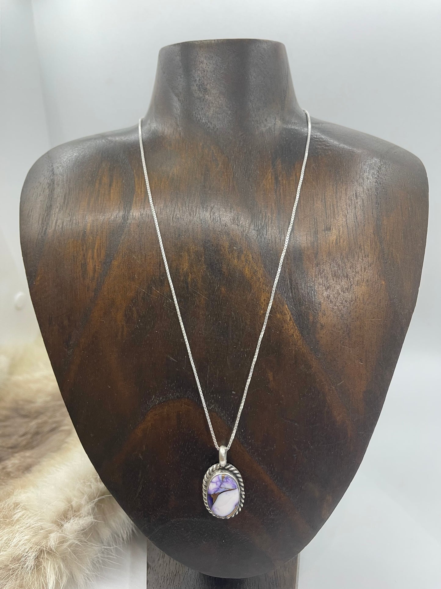 20" Lavender Dahlia Pendant Necklace By Johnny Dixon, Navajo