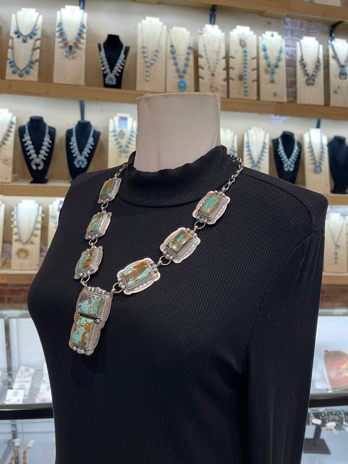 24" Blackjack Turquoise Lariat Necklace by Lyle Piaso, Navajo