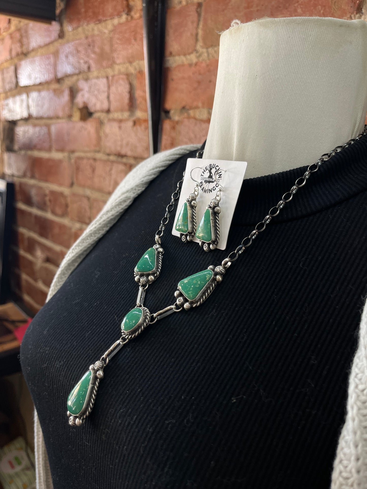 Royston Turquoise Lariat and Earring Set by Augustine Largo, Navajo