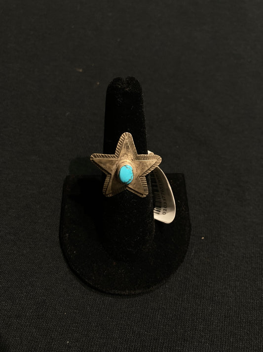 8.5 Turquoise Star Ring by Donovan Skeets, Navajo