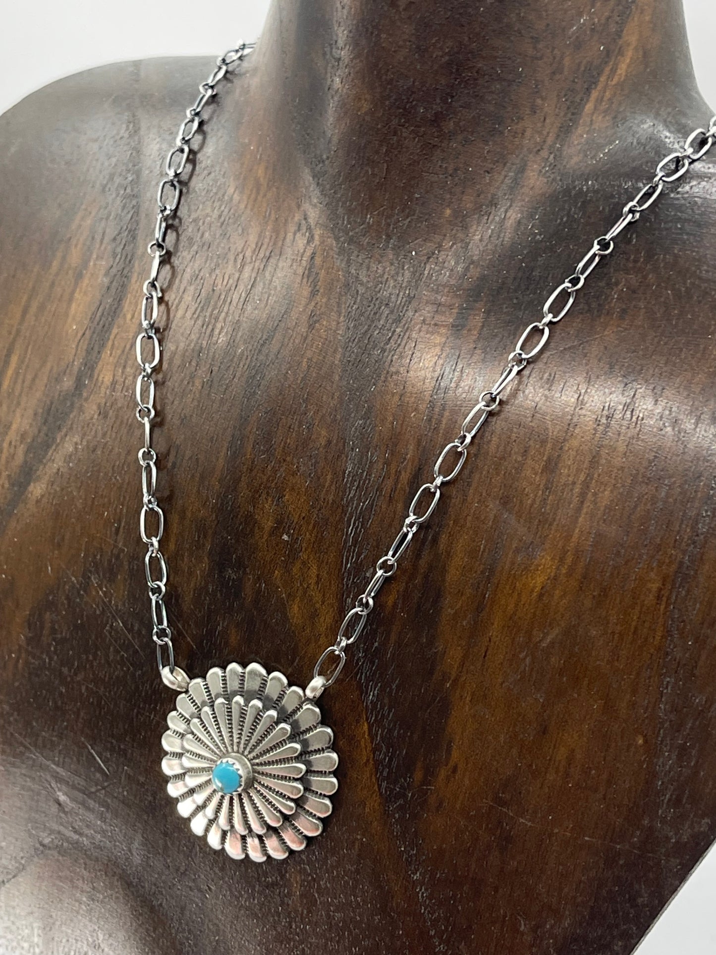 18" Concho Necklace with Turquoise by Sheldon Mariano, Navajo