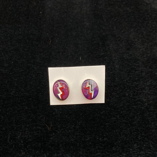 Mother Of Pearl Micro Inlay Purple Lightning Bolt Post Earrings