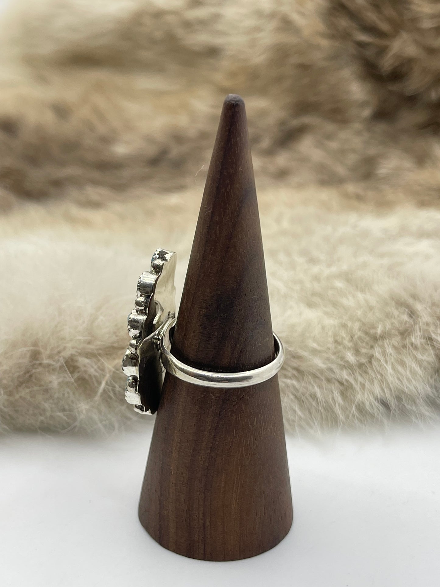 Adjustable 7.0-11.0 Blue Turquoise Half Cluster Ring by Alicia Wilson, Navajo