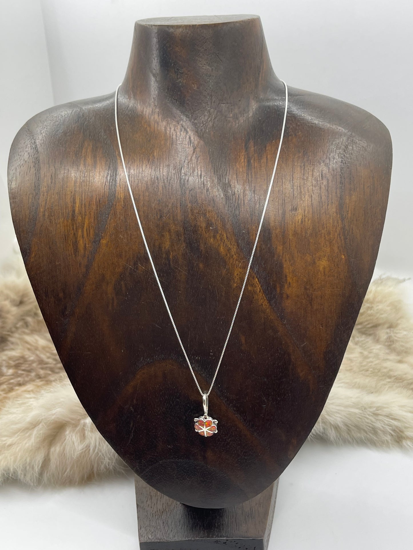 18" Chain with Orange Opal by Bernadette Lateyice, Zuni