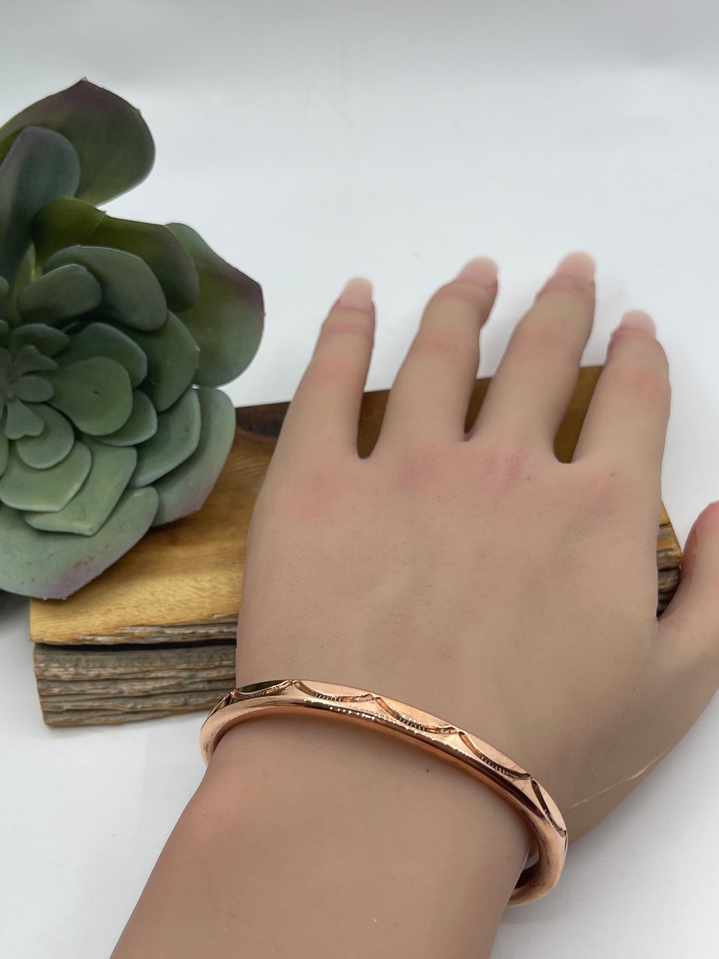 6 1/4" Thick Copper Stamped Cuff by Elaine Tahe, Navajo