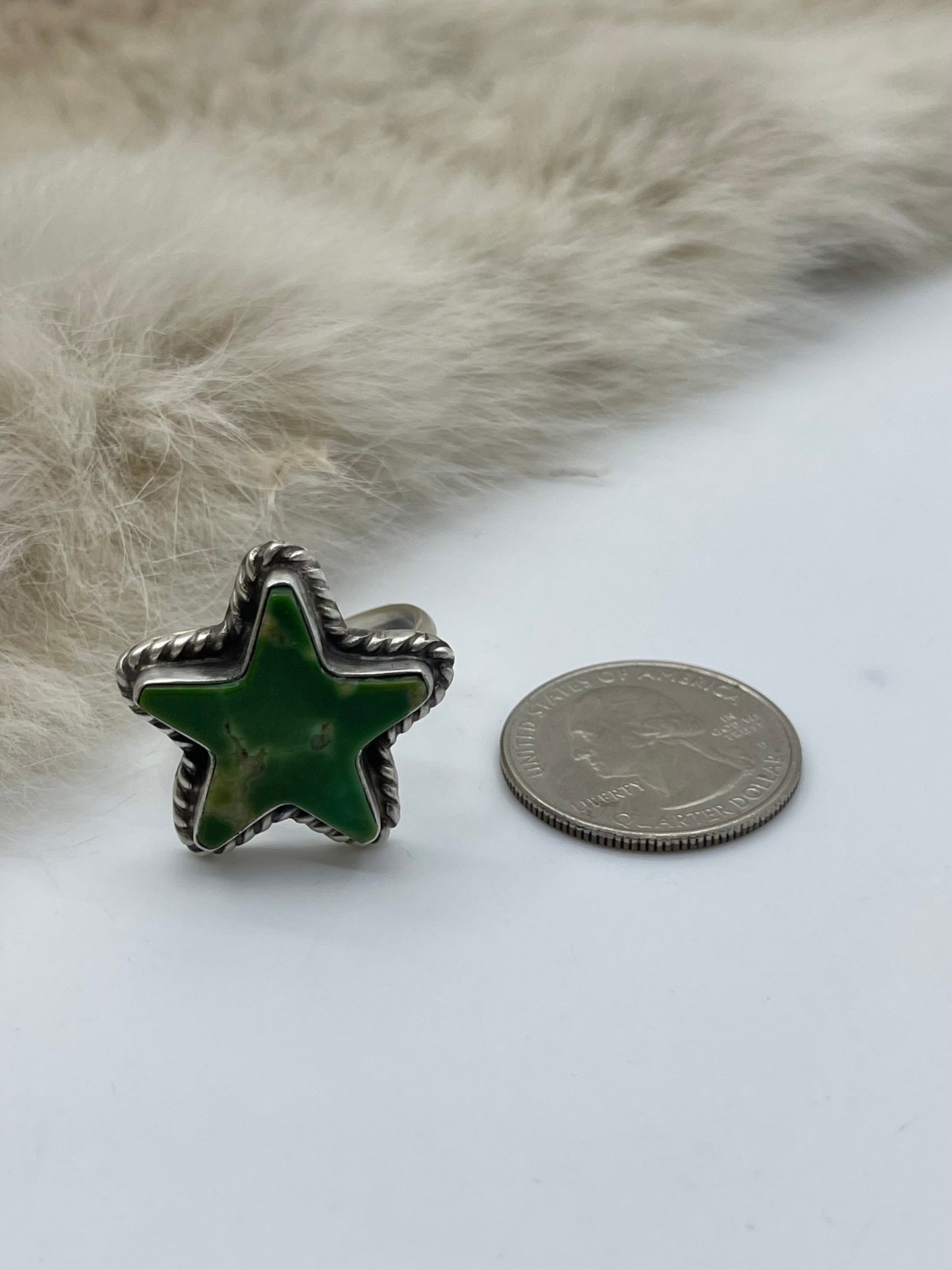 Adjustable Green Star Ring by Larson Chee, Navajo