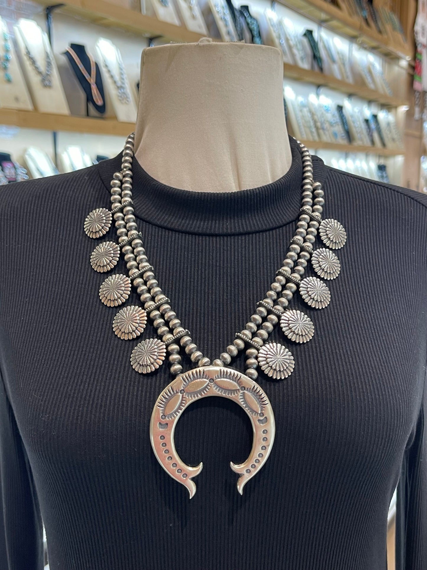 20" 7mm Concho Squash Blossom Necklace by Bobby Platero, Navajo