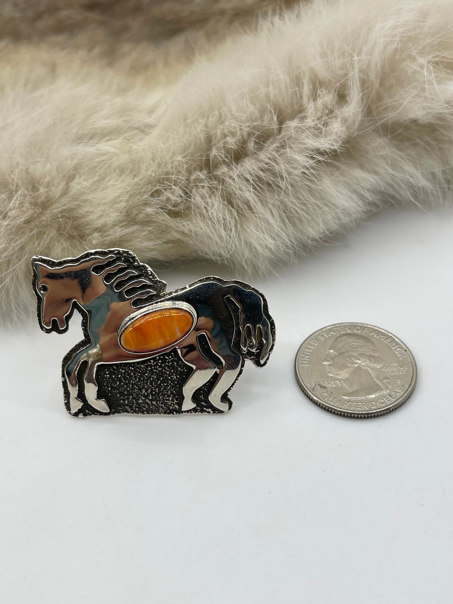 8.0 Spiny Oyster Horse Ring by Marie Jackson, Navajo
