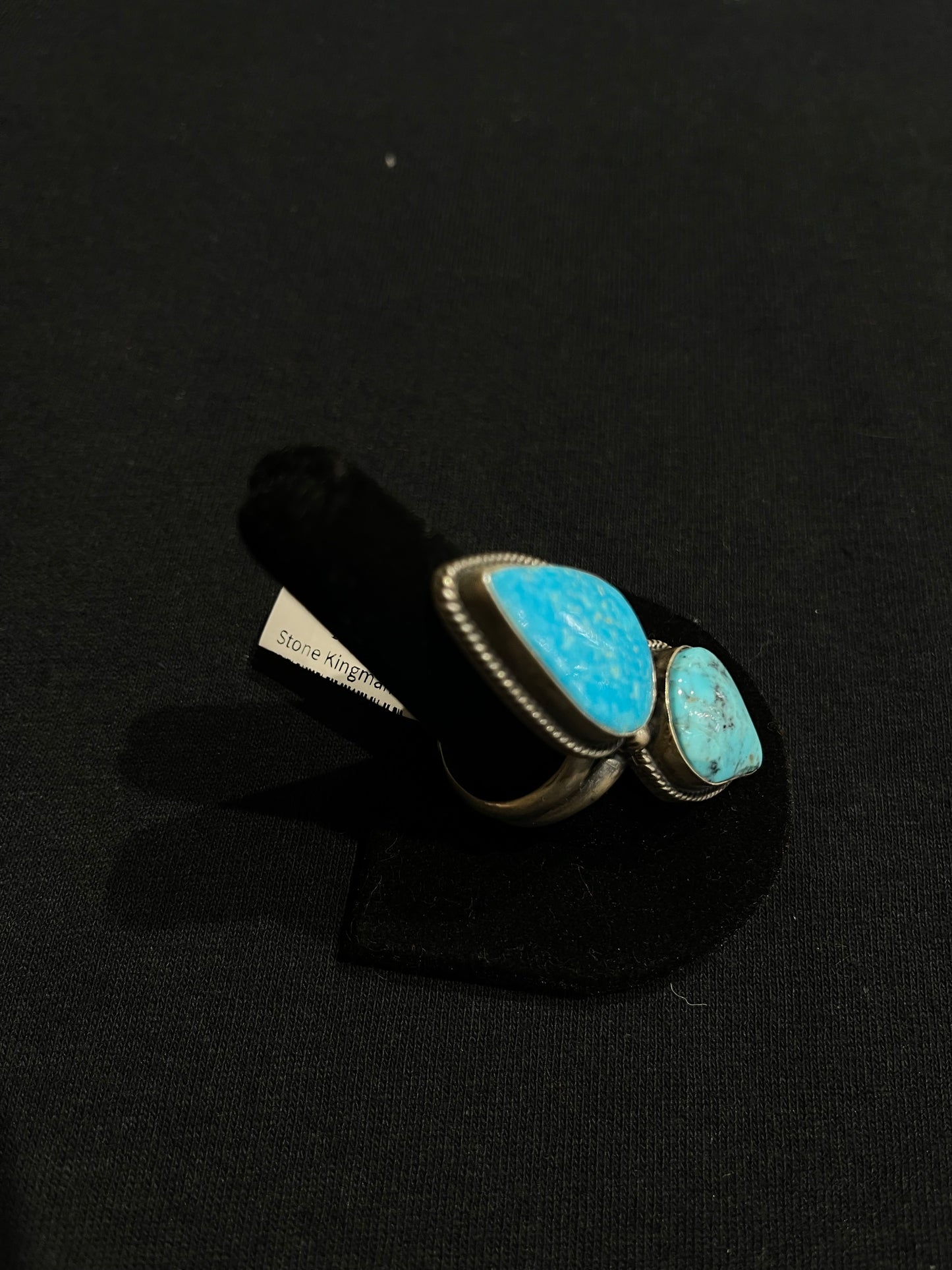 12.0 2 Stone Kingman Turquoise Ring by John Nelson, Navajo