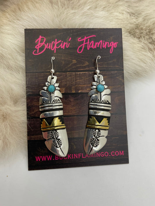 Silver And Brass Feather Earrings By Tommy And Rose Singer