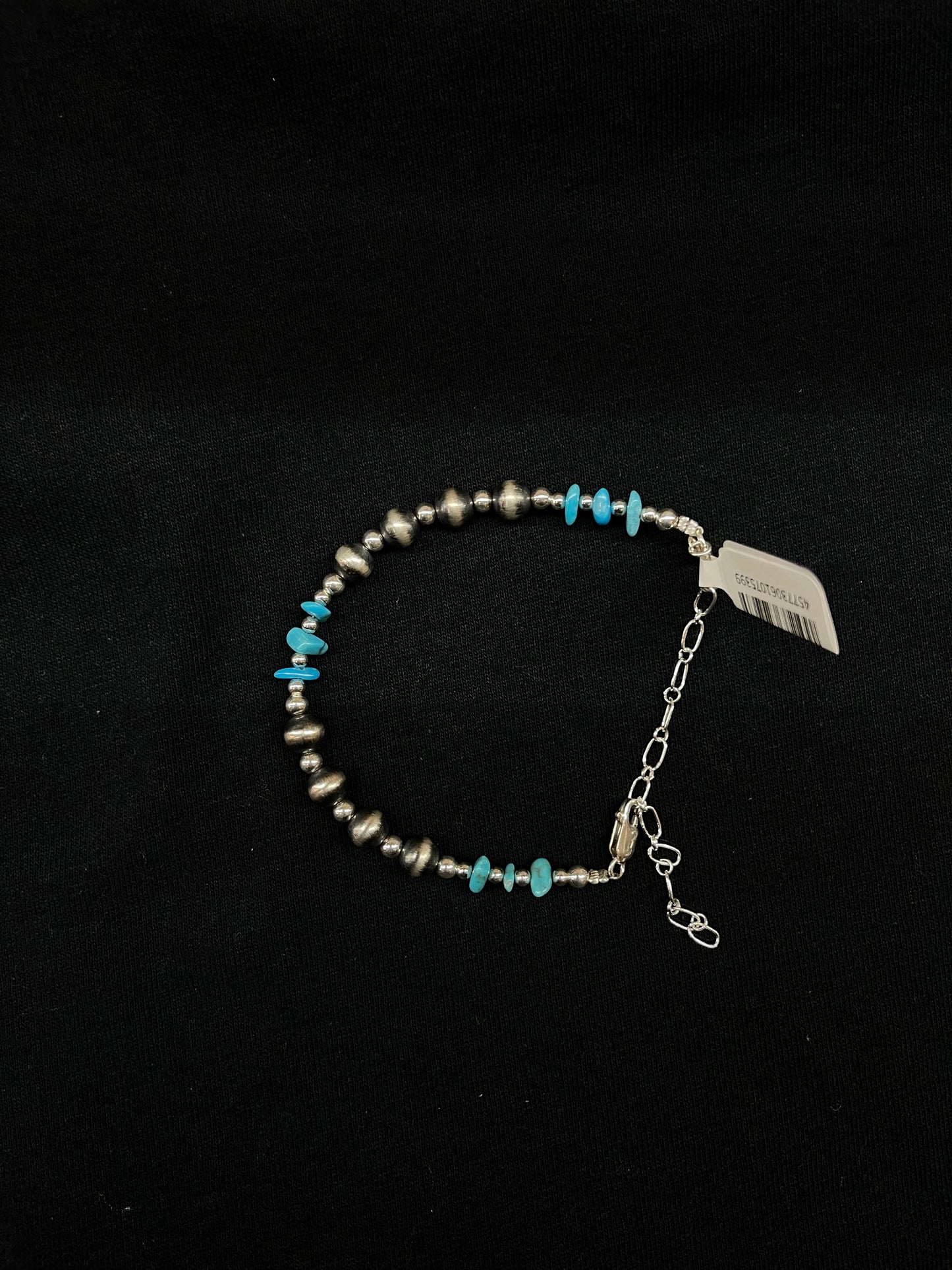 6"+3 1/2" Extender 4mm-7mm Navajo Pearls and Turquoise Bracelet by Lucinda Sardo, Navajo