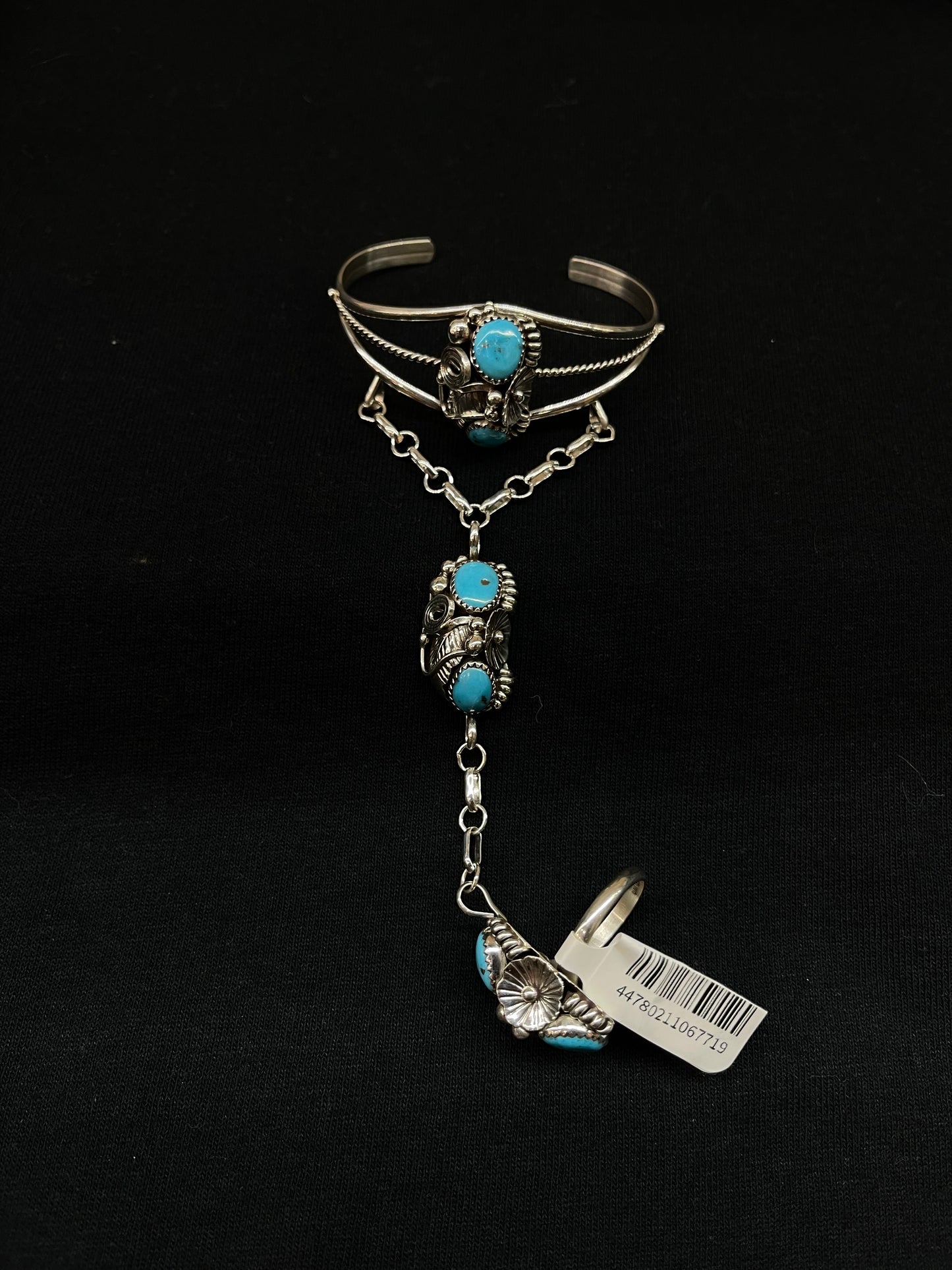 5 1/4"-6 3/4" Turquoise Princess Cuff with an Adjustable Ring by Max Calladitto, Navajo