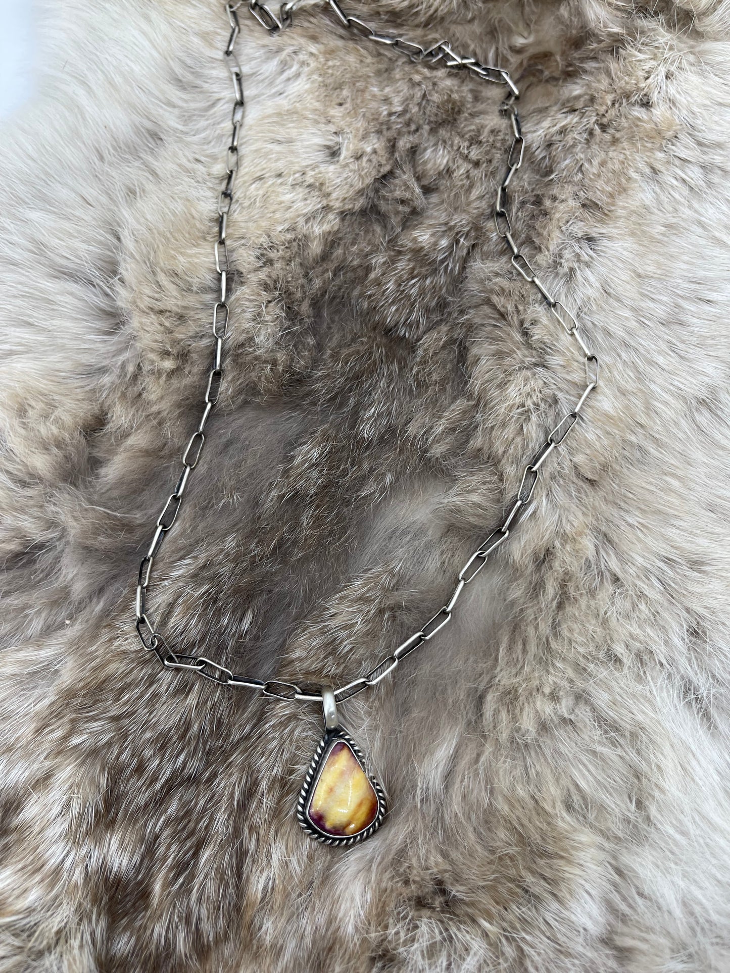 Spiny Oyster Pendant by Johnny Dixon, Navajo on 24" Chain by Sally Shurley, Navajo