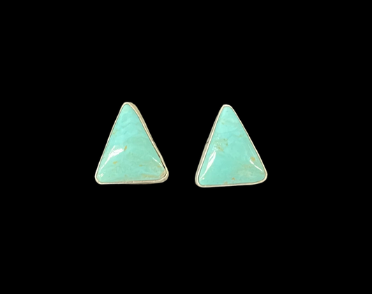 Kingman Turquoise Triangle Post Earrings by Sheryl Kee, Navajo