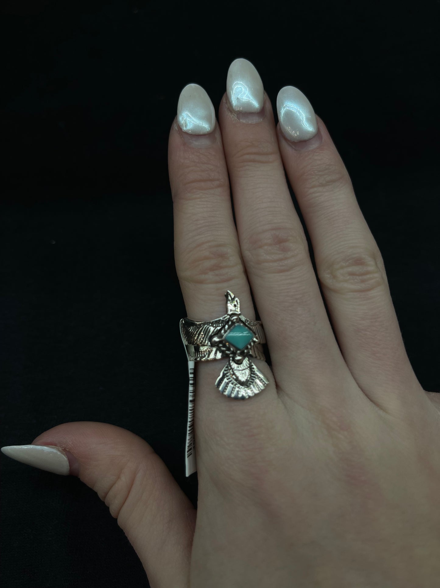 Adjustable Turquoise Thunderbird Ring by Jeremy Delgarito, Navajo