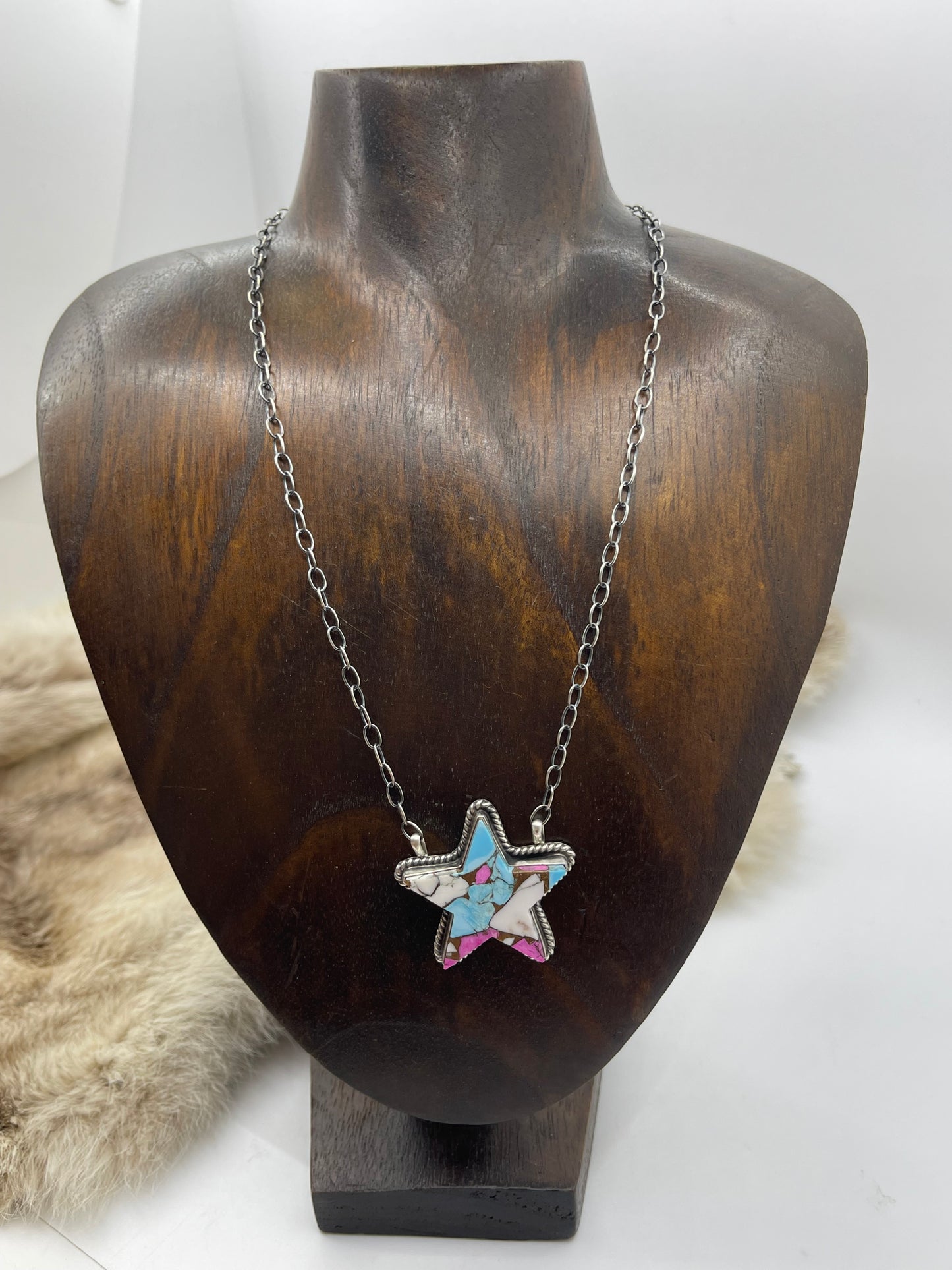 18" Cotton Candy Star Necklace by Johnny Dixon, Navajo