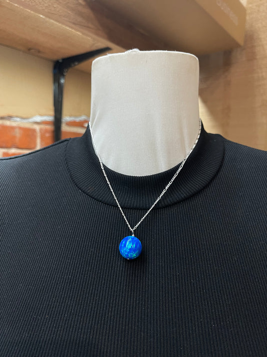 16" Necklace with 16mm Blue Opal
