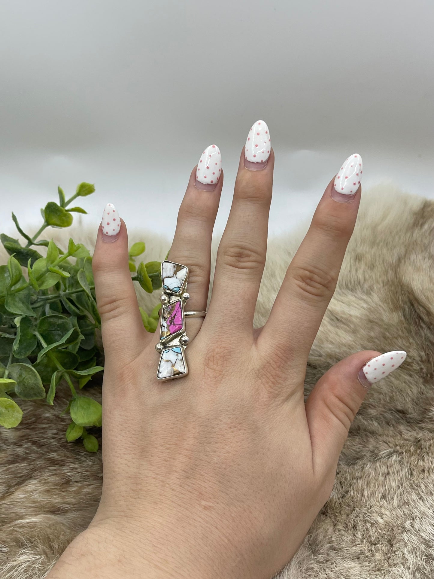Adjustable 3 Stone Cotton Candy Ring by Jude Candeleria, Zuni
