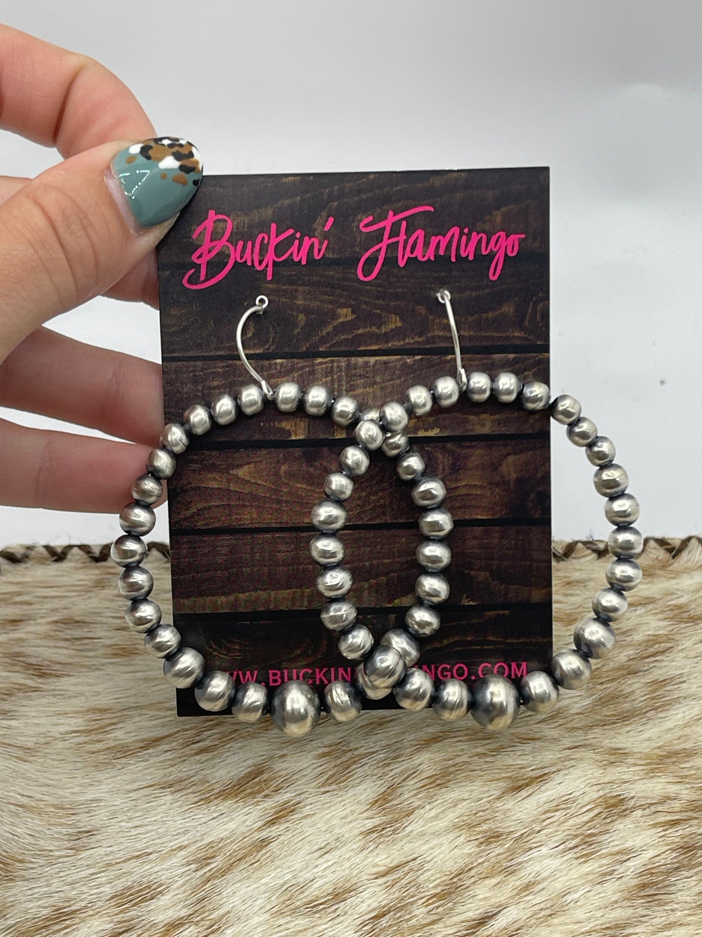 Handmade Graduated Navajo Pearl Dangle Hoop Earrings by Amanda Larry, Navajo