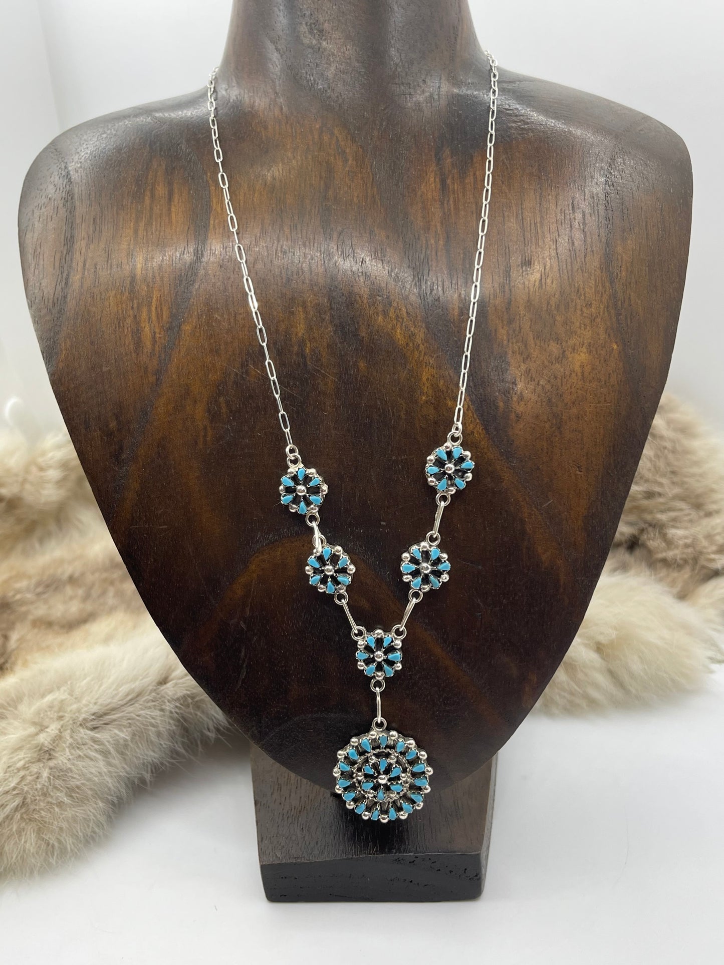 18” + 2” Drop Dainty Zuni Petit Point Cluster Lariat Necklace & Earring Set by Tricia Leekity, Zuni