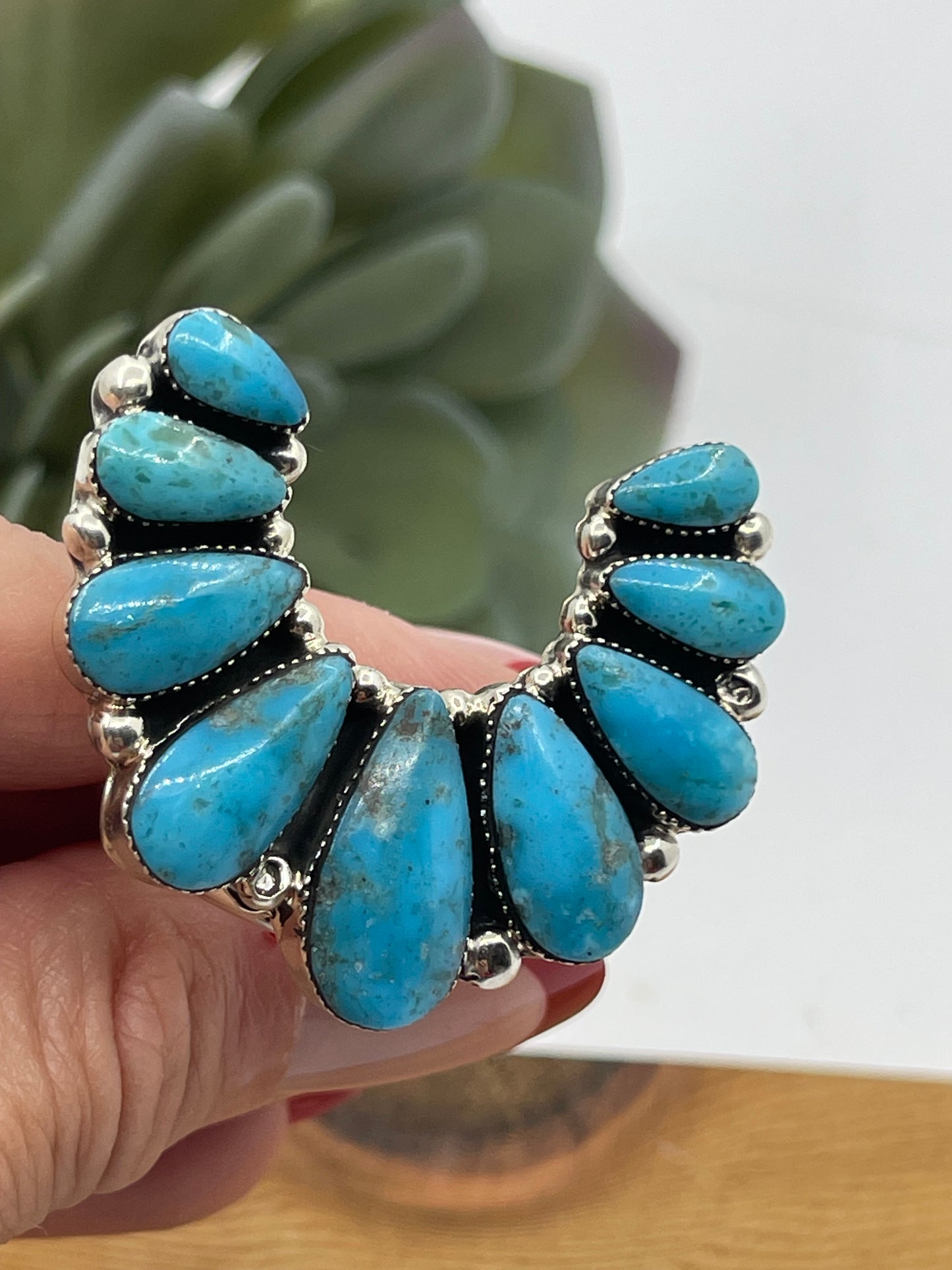 9.0 Kingman Turquoise Naja Ring by Charlene Yazzie, Navajo