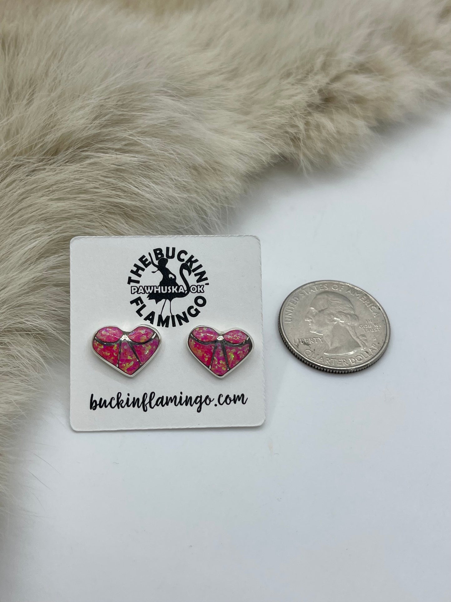 Hot Pink Opal Inlay Heart Earrings By Orena Leekya, Zuni