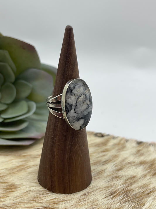 6.0 White Buffalo Oval Ring by David Lopez, Navajo