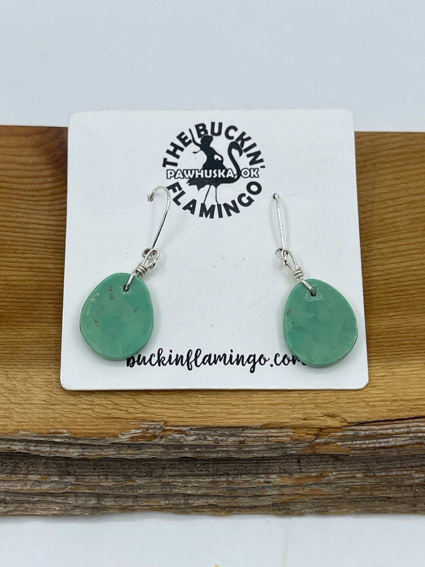 Small Turquoise Oval Slab Dangle Earrings by Raymond Tenoria, Santo Domingo